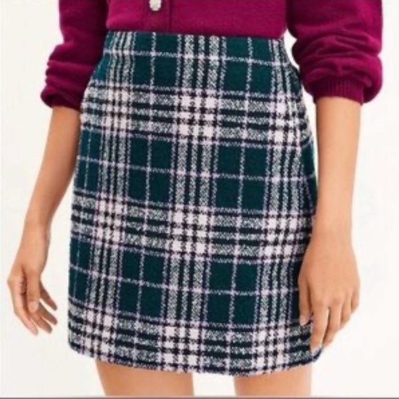 LOFT Dresses & Skirts - LOFT Plaid Skirt Size 10 Green Pink Preppy New NWT
